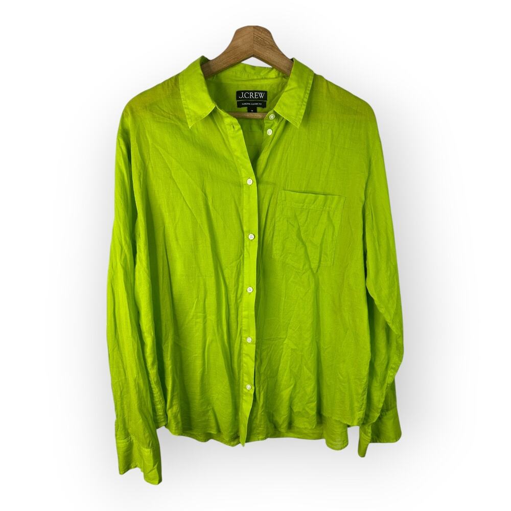 J Crew Womens size 14 Garçon Classic Shirt in cotton voile Button Down Green